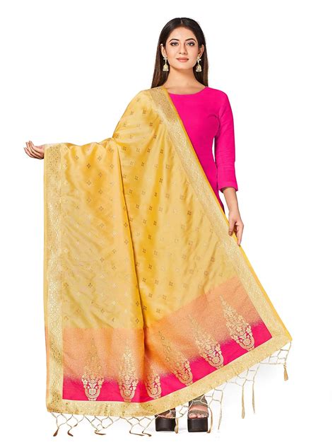 MIMOSA Women's Banarasi Art Silk dupatta Color : Yellow (DVN-11-TUSS ...