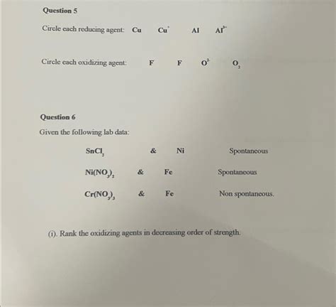 Solved Question 5Circle each reducing agent: Cu,Cu+,Al,Al3+ | Chegg.com
