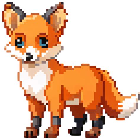 Pixel art fox with bright blue eyes, orange fur, and a white belly ...