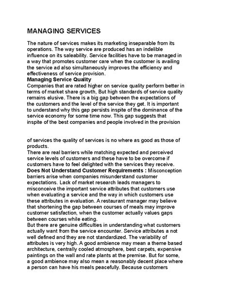 Managing Services - MANAGING SERVICES The nature of services makes its ...