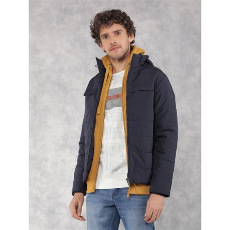 Buy CRIMSOUNE CLUB Men Navy Blue Padded Puffer Jacket Online