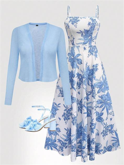 Women's Camisole Print Dress With Waist Gathered Skirt And Knit ...