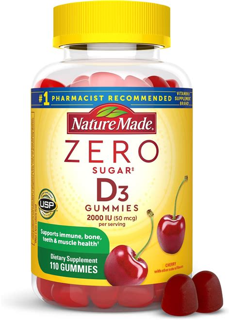 Amazon.com: Nature Made Zero Sugar Vitamin D3 Gummies 2000 IU (50 mcg) per Serving, Immune, Bone ...