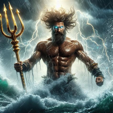 Premium Photo | Poseidon also known as Neptune sea god emerging from ...