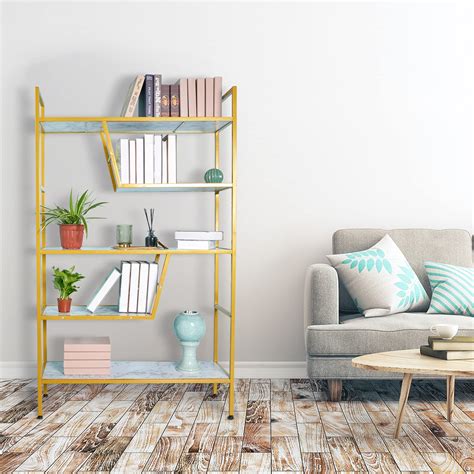 Buy SIM 5-Tier Bookshelf Adjustable Bookcase with Retro Wood and Metal ...