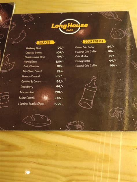 Menu at Long House Cafe, Agra