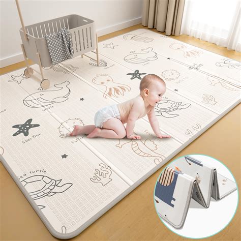 Amazon.com : Foldable Baby Playmat, XPE Foam Baby Gym & Play Mat with ...