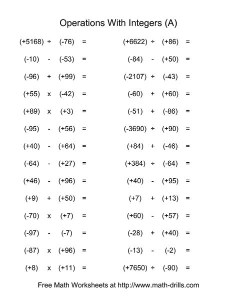 Subtracting Integers Worksheet — db-excel.com