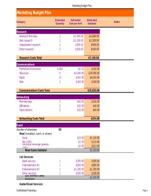 1 Marketing Budget Template Form | pdfFiller