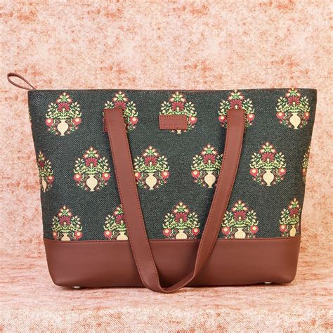 Royal Green Mogra Print Shoulder Tote Bag – Zouk