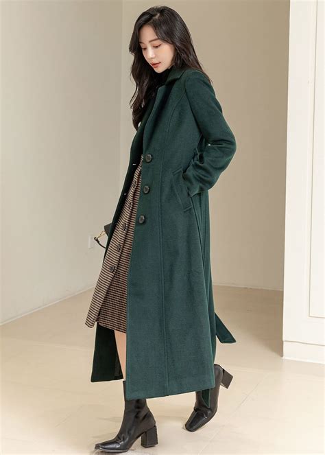 Women's Green Wool Coat, Long Wool Coat, Winter Warm Coat, Belted Wool ...