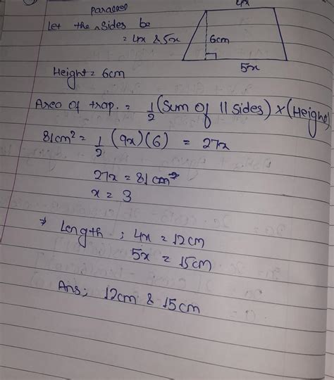 If the parallel sides of a Trapezium are in the ratio 4:5 if the number ...