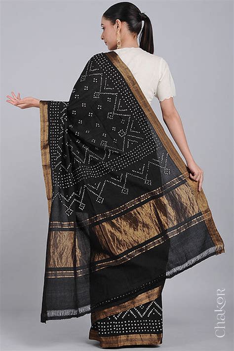 Shop Handloom Black Bandhani Mangalgiri Cotton Saree For Women ...