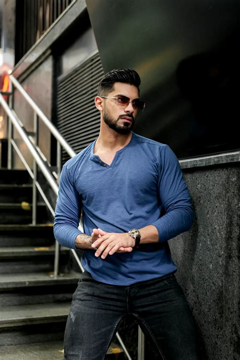 Blue Slub Open Henley Neck T-Shirt – Gritstones