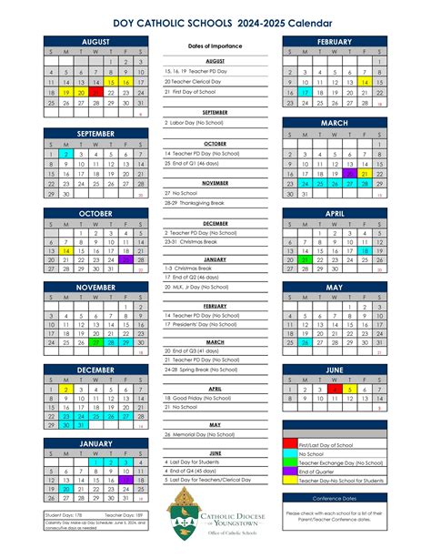 2024-2025 DOY School Information System and Catholic Schools Calendar ...