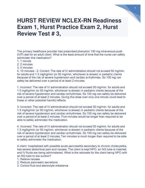 HURST REVIEW NCLEX-RN Readiness Exam 1, Hurst Practice Exam 2, Hurst ...