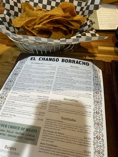 Menu at El Chango Borracho restaurant, Gretna