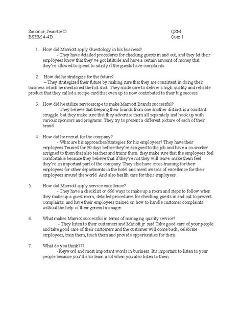Santinor, Jeanette 4D QSM Quiz1 - Santinor, Jeanette D. QSM BSHM 4-4D ...