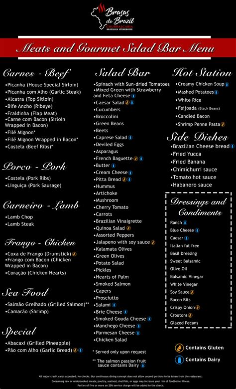 Dairy / Gluten Free Menu - Brasas Brazil