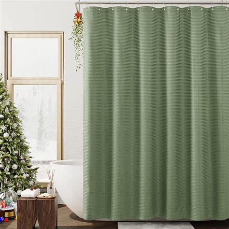Amazon.com: jinchan Waffle Shower Curtain Olive Green Shower Curtain ...