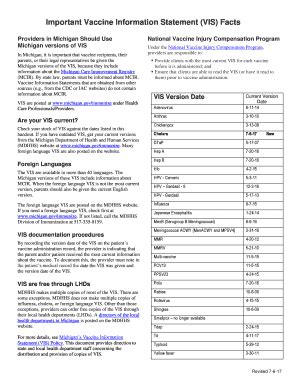 Fillable Online Important Vaccine Information Statement (VIS) Facts Fax ...