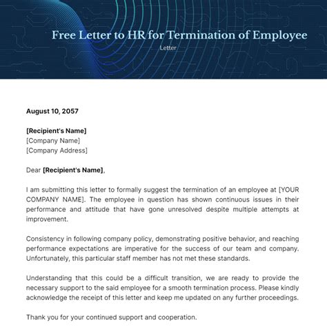Letter to HR for Termination of Employee Template - Edit Online ...