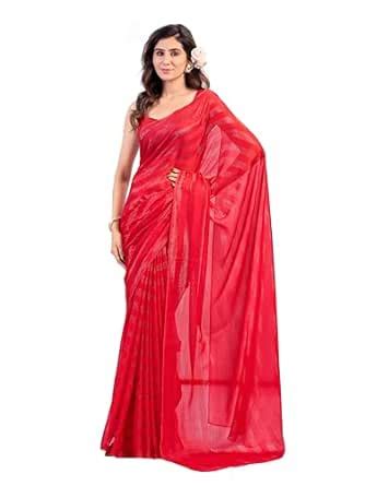 Buy Garden Vareli Women Zari Chiffon Saree, Red at Amazon.in