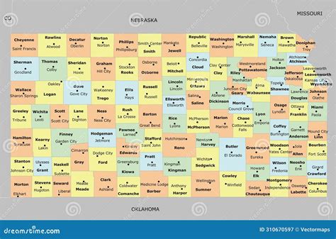 US Kansas County Map Cartoon Vector | CartoonDealer.com #280697191