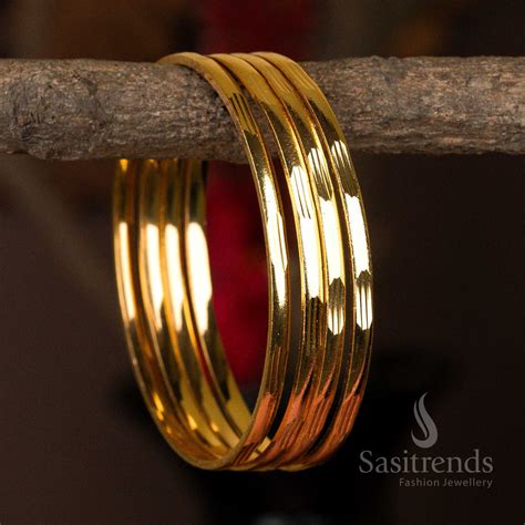 Sleek Shimmer Bangle Set | One-Gram Gold-Plated Minimalist Jewellery ...