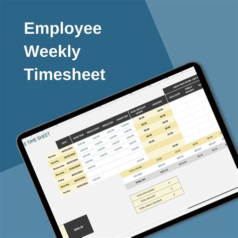 Employee Weekly Timesheet Excel Template Spreadsheet, Google Sheets Compatible, Regular Overtime ...