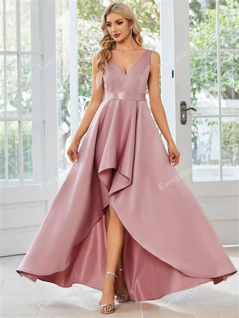 EVER-PRETTY Solid High Low Hem Satin Bridesmaid Dress | SHEIN USA