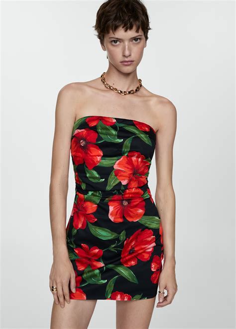 Strapless floral dress - Women | MANGO USA