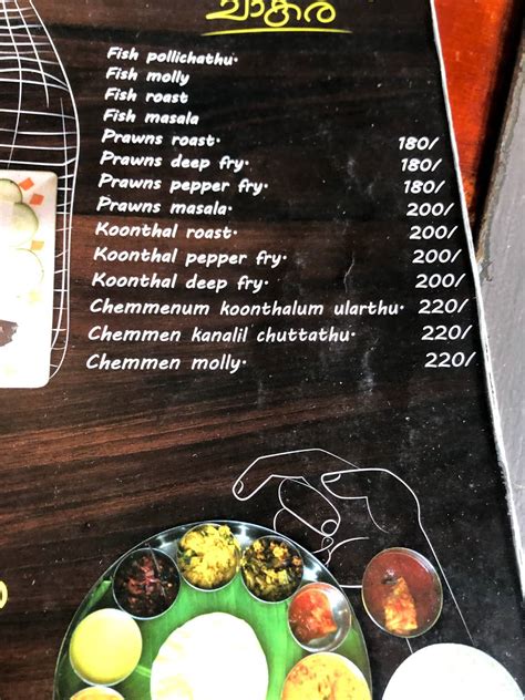Menu at Arippa, Kochi, Mahatma Gandhi Rd