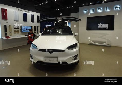 A Tesla Model X in its store in Shanghai.