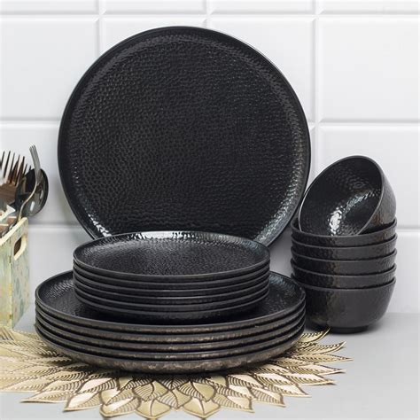 Market 99 Black Melamine Dinner Set of 18 Pcs - 6 Full, 6 Quarter ...