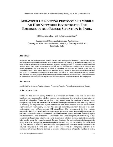 BEHAVIOUR OF ROUTING PROTOCOLS IN MOBILE AD HOC NETWORKS INVESTIGATED ...