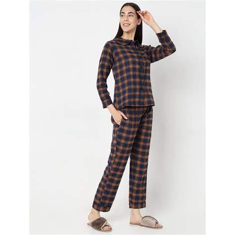 Buy Smarty Pants Women Brush Cotton Brown Checks Night Suit (Set of 2 ...