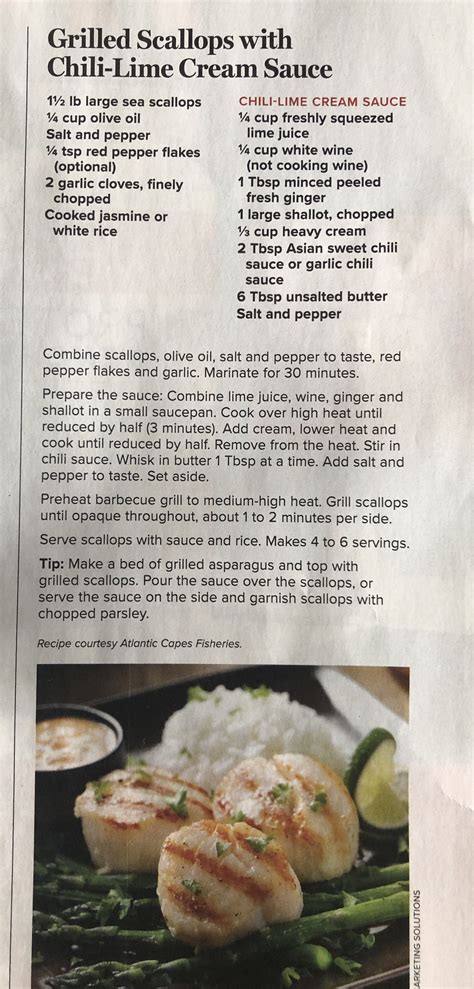 Scallops with chili lime cream sauce | Scallop recipes, Grilled ...