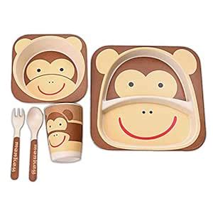 Buy EZ Life 5 Pcs Kids Dining Set - Monkey - Eco Friendly - Bamboo ...