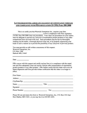 Fillable Online LETTER REQUESTING ADEQUATE CLEANOUT OF CONVEYANCE ...