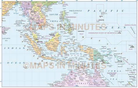 Vector Malaysia & Indonesia Map Political style with @10M scale in AI Illustrator and editable ...