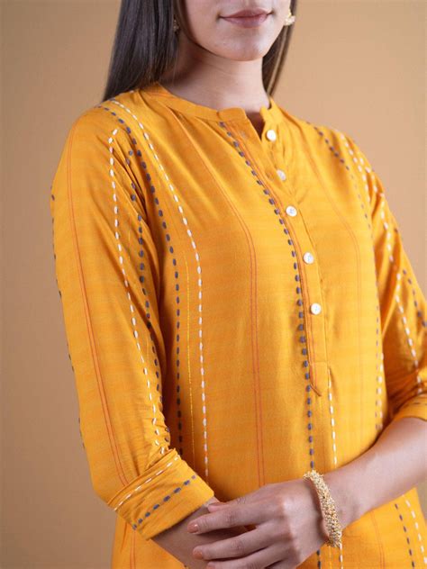 Buy Mustard Striped Cotton Kurta Online at Rs.491 | Libas