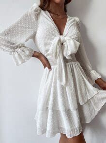 Aveloria Swiss Dot Tie Front Layer Dress | SHEIN USA