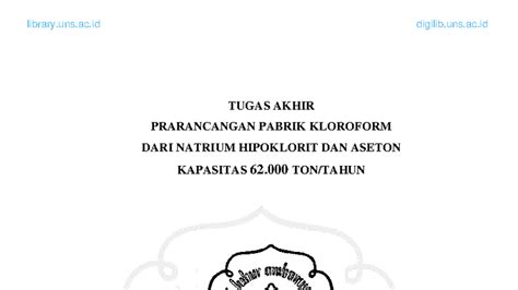 Tugas Akhir: Prarancangan Pabrik Kloroform dari NaCl dan Aseton (I ...