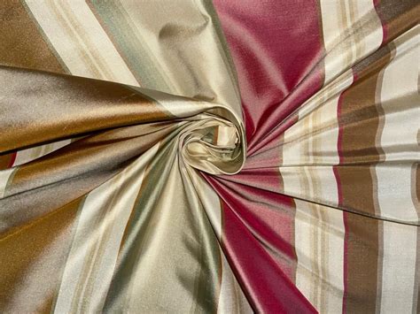 Silk Taffeta Fabric Light Red,Green,Brown & Gold stripe 54" wide TAF#S ...