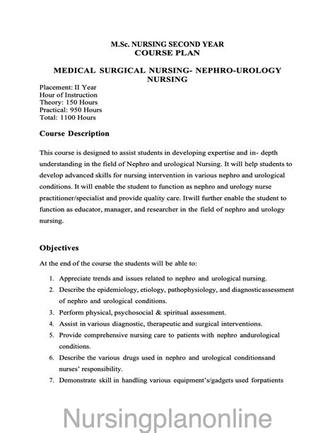 COURSE PLAN- MSc NURSING SECOND YEAR - MEDICAL SURGICAL NURSING ( NEPH ...