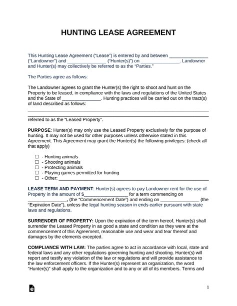 Free Hunting Lease Agreement - PDF | Word – eForms
