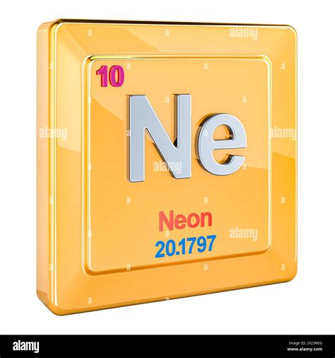 Neon Ne, chemical element sign with number 10 in periodic table. 3D ...