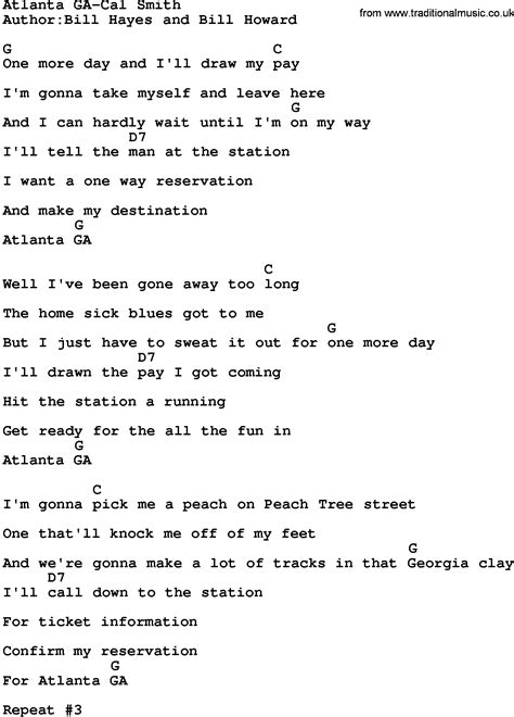 Country Music:Atlanta Ga-Cal Smith Lyrics and Chords