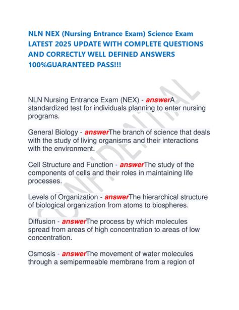 NLN NEX (Nursing Entrance Exam) Science Exam: Q&A Study Guide | Exams ...